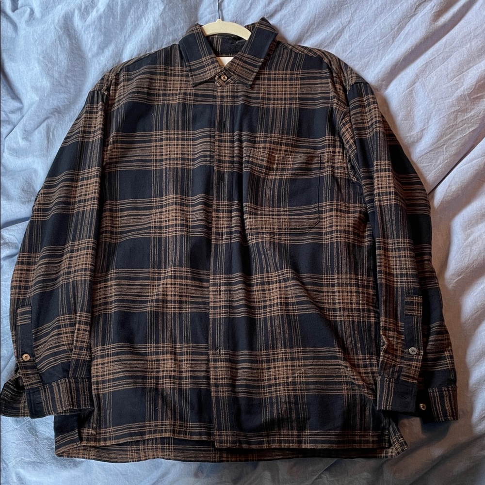 Frame Denim Black and Brown Plaid Casual Button Down Shirt